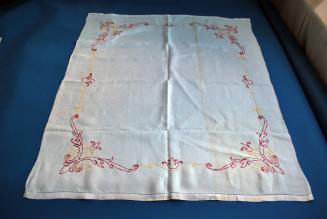 Red and Yellow Embroidered White Linen Napkins and Tablecloth