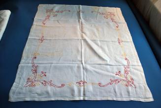 Red and Yellow Embroidered White Linen Napkins and Tablecloth