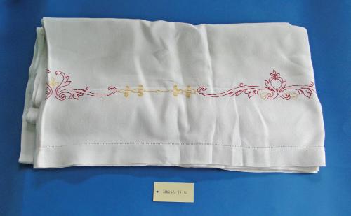 Red and Yellow Embroidered White Linen Napkins and Tablecloth