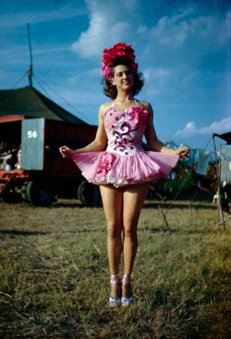 Ernestine Clarke in pink costume