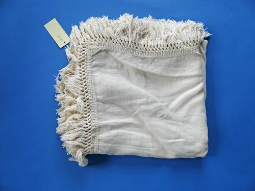 White Linen Throw Blanket with Tasseled Edges
