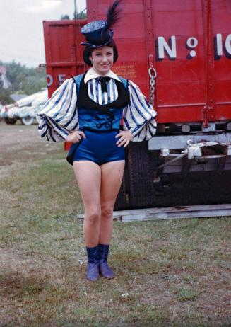 Female Performer in Blue and White Costume