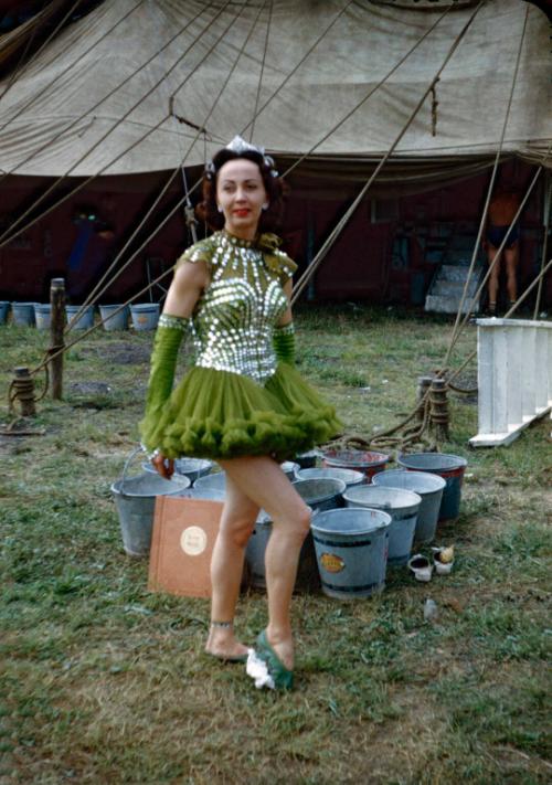 Female Performer in Green Costume