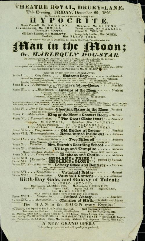 Handbill for Theatre Royal, Drury Lane. December 29, 1826