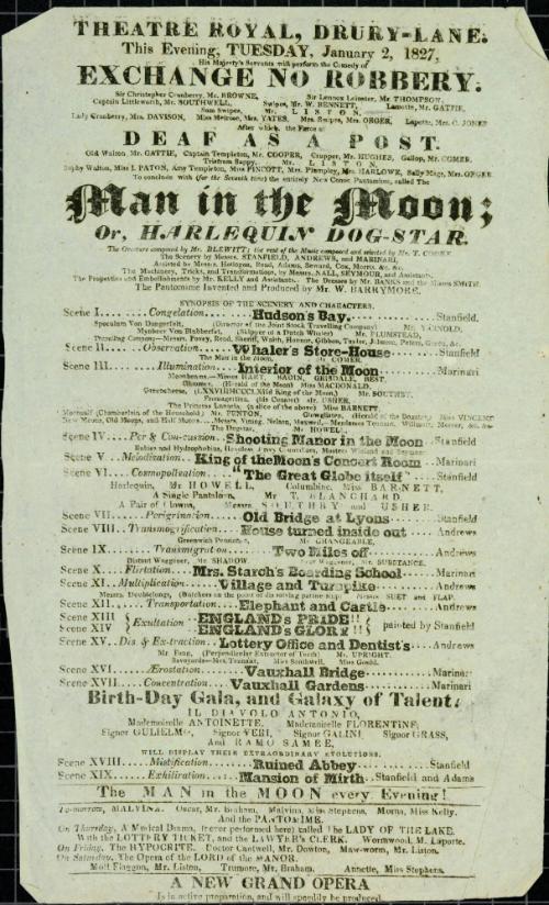 Handbill for Theatre Royal, Drury Lane. January 2, 1827