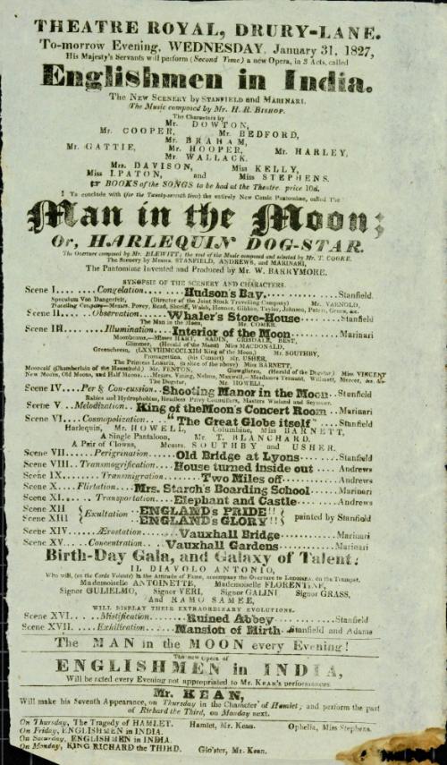 Handbill for Theatre Royal, Drury Lane. January 31, 1827