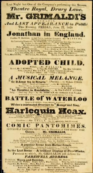 Handbill for Theatre Royal, Drury Lane. June 27, 1828