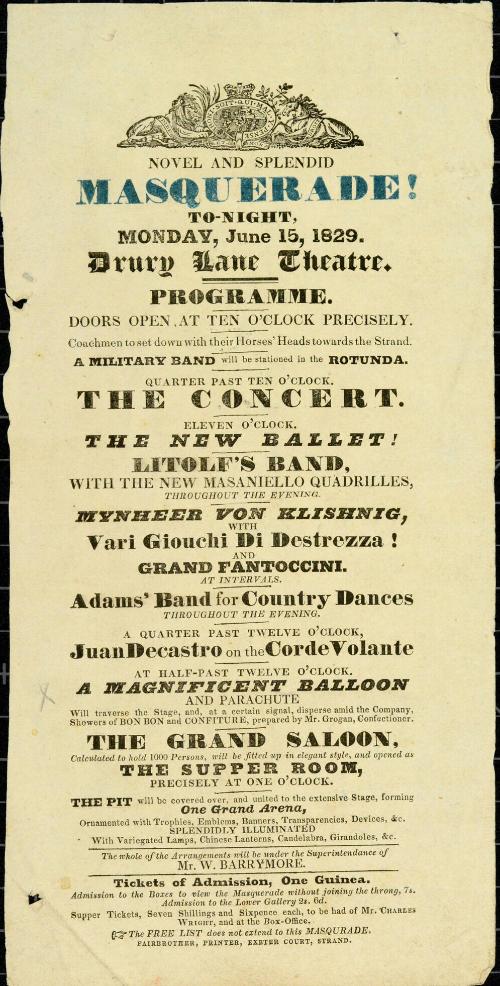 Handbill for Drury Lane Theatre. June 15, 1829