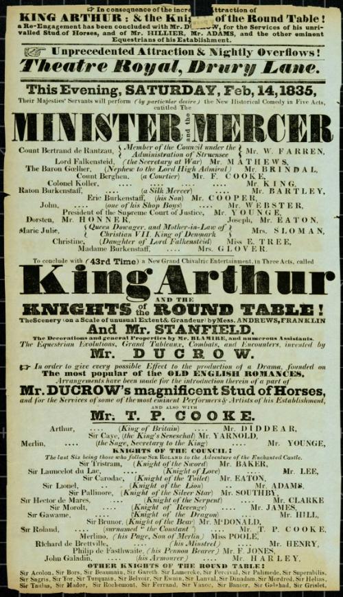 Handbill for Theatre Royal, Drury Lane. February 14, 1835