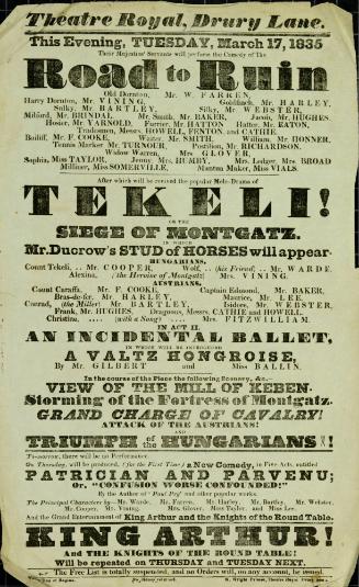 Handbill for Theatre Royal, Drury Lane. March 17, 1835