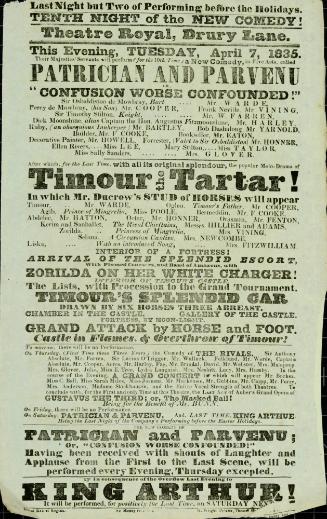 Handbill for Theatre Royal, Drury Lane. April 7, 1835