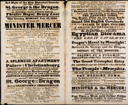 Double page Playbill for Theatre Royal, Drury Lane. February 10, 1834