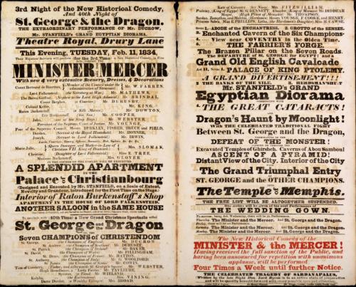 Double page Playbill for Theatre Royal, Drury Lane. February 11, 1834