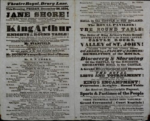 Double page Playbill for Theatre Royal, Drury Lane. December 26, 1834