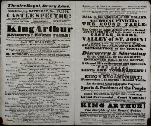 Double page Playbill for Theatre Royal, Drury Lane. December 27, 1834