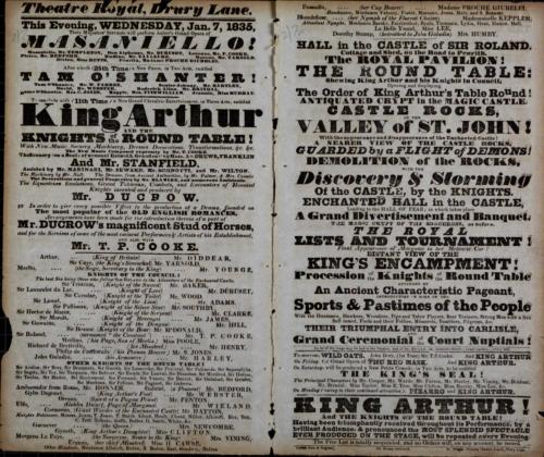 Double page Playbill for Theatre Royal, Drury Lane. January 7, 1835