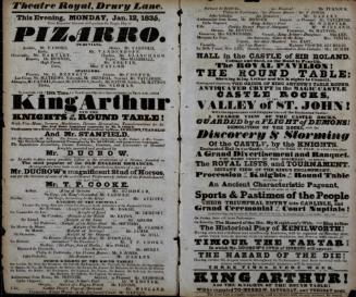 Double page Playbill for Theatre Royal, Drury Lane. January 12, 1835