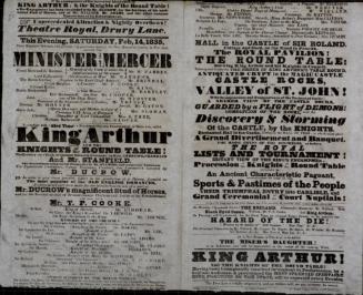 Double page Playbill for Theatre Royal, Drury Lane. February 14, 1835