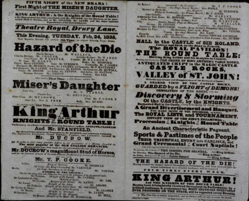 Double page Playbill for Theatre Royal, Drury Lane. February 24, 1835