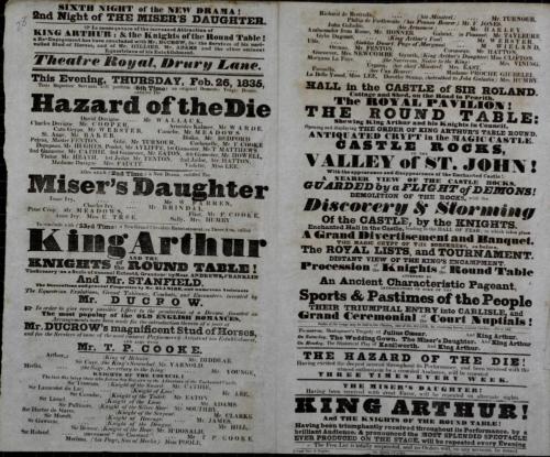 Double page Playbill for Theatre Royal, Drury Lane. February 26, 1835
