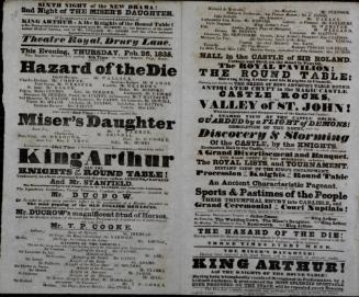 Double page Playbill for Theatre Royal, Drury Lane. February 26, 1835