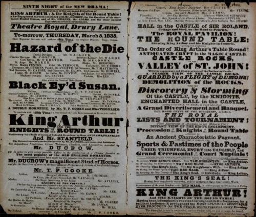 Double page Playbill for Theatre Royal, Drury Lane. March 5, 1835