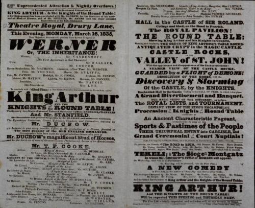 Double page Playbill for Theatre Royal, Drury Lane. March 16, 1835