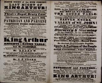 Double page Playbill for Theatre Royal, Drury Lane. April 6, 1835