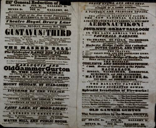 Double page Playbill for Theatre Royal, Drury Lane. January 2, 1837