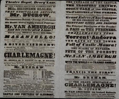 Double page Playbill for Theatre Royal, Drury Lane. October 29, 1838