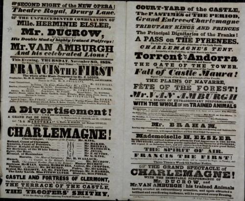 Double page Playbill for Theatre Royal, Drury Lane. November 8, 1838