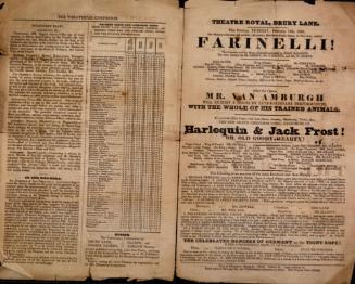 Double page, 2 sided Playbill for Theatre Royal, Drury Lane. February 12, 1839