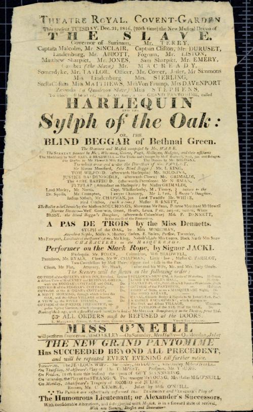 Handbill for Theatre Royal, Covent Garden. December 31, 1816