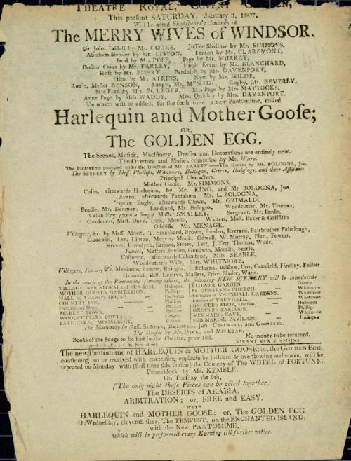 Handbill for Theatre Royal, Covent Garden. November 5, 1807