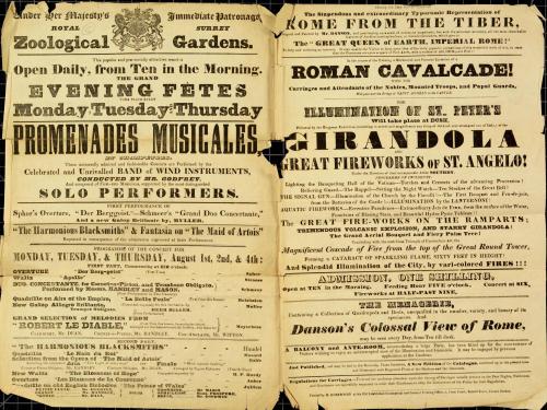 Playbill for Royal Surrey Zoological Gardens. August 1, 2, 4, 1842