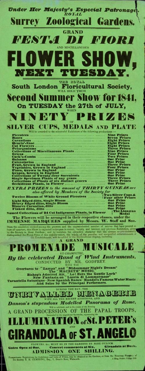 Playbill for Royal Surrey Zoological Gardens. July 27, 1841