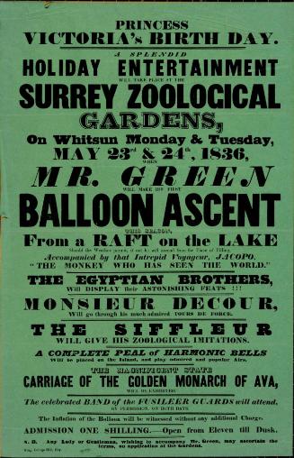 Playbill for Royal Surrey Zoological Gardens. May 23, 24, 1836