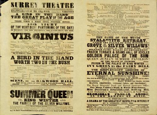 Double Page Playbill for Surrey Theatre. Week of February 16, 1857
