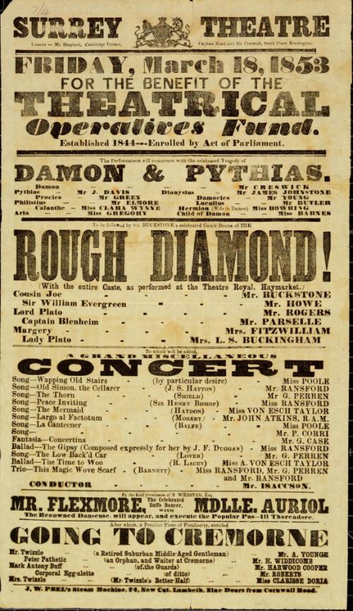 Playbill for Surrey Theatre. March 18, 1853