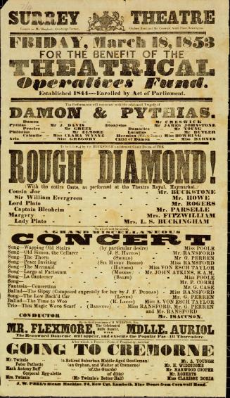 Playbill for Surrey Theatre. March 18, 1853