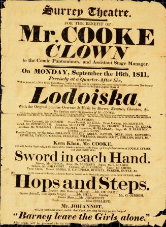 Handbill for Surrey Theatre. Spetember 16, 1811