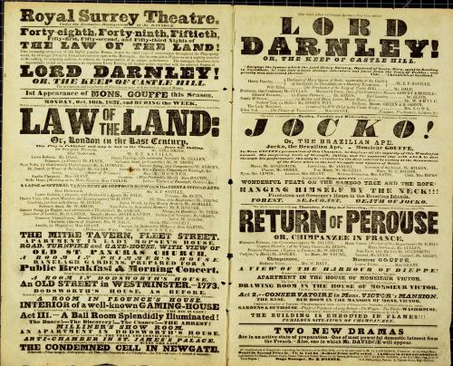 Doublepage Handbill for Royal Surrey Theatre. October 16, 1837