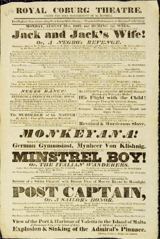 Handbill for Royal Coburg Theatre. August 31, 1829