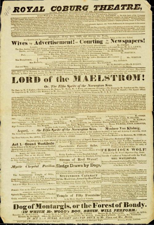 Handbill for Royal Coburg Theatre. June 15, 1829
