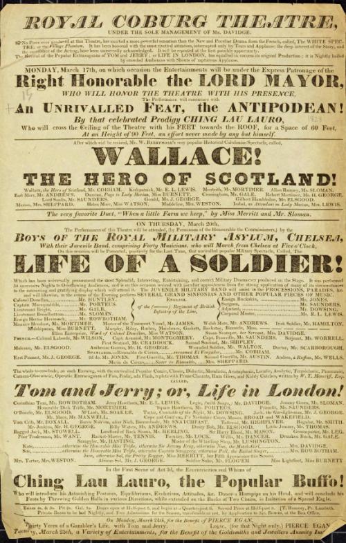 Handbill for Royal Coburg Theatre. March 17, 1828