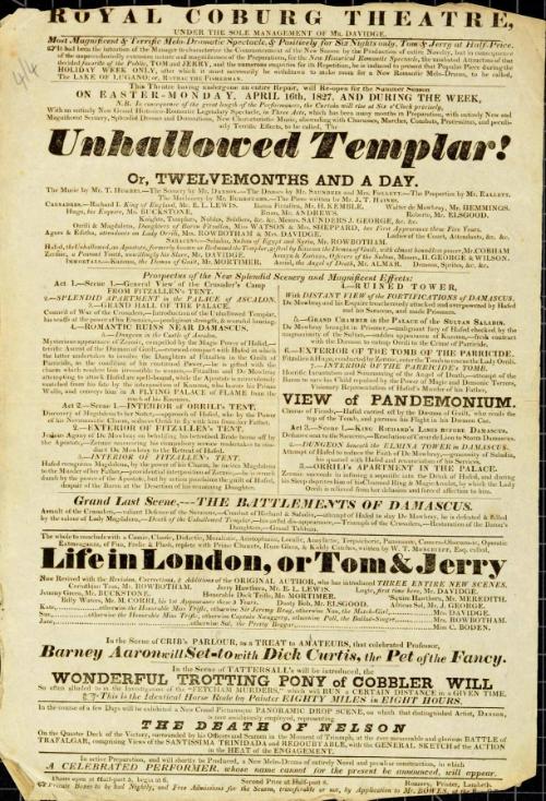 Handbill for Royal Coburg Theatre. April 16, 1827