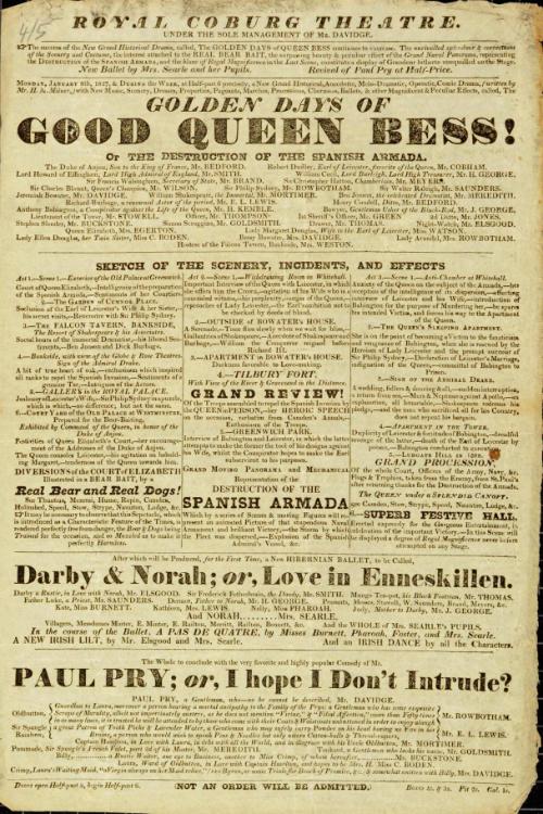 Handbill for Royal Coburg Theatre. January 8, 1827