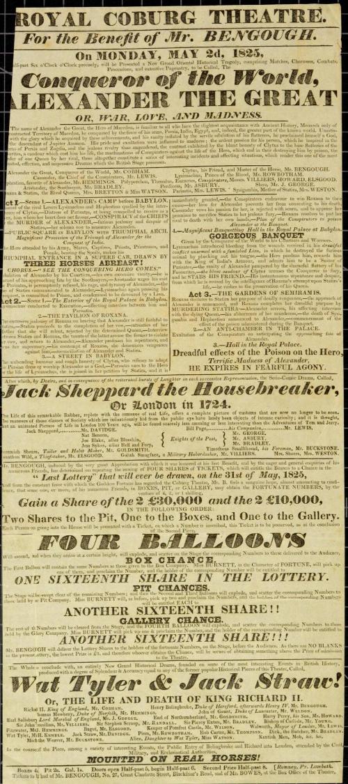 Handbill for Royal Coburg Theatre. May 2, 1825