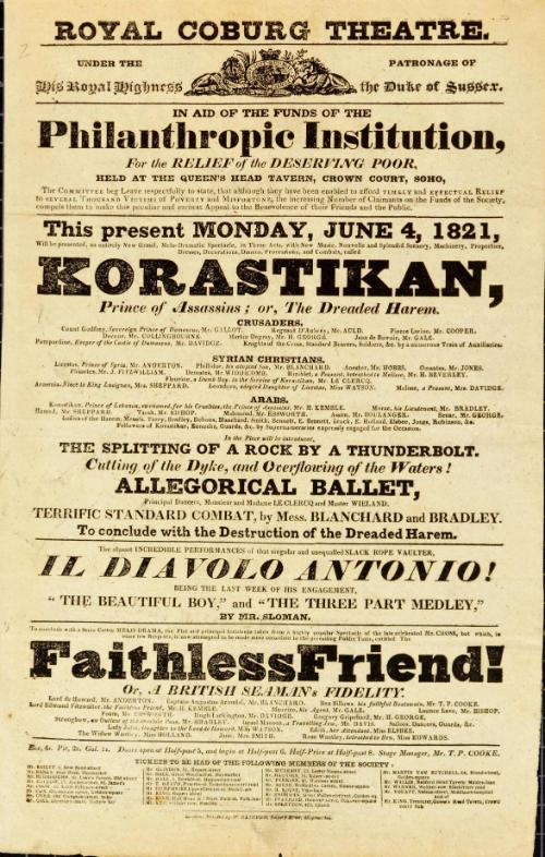 Handbill for Royal Coburg Theatre. June 15, 1821