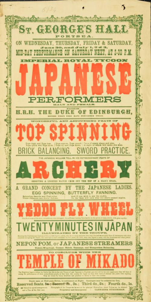 Playbill for St. George's Hall, Portsea. no year, but probably 1860s